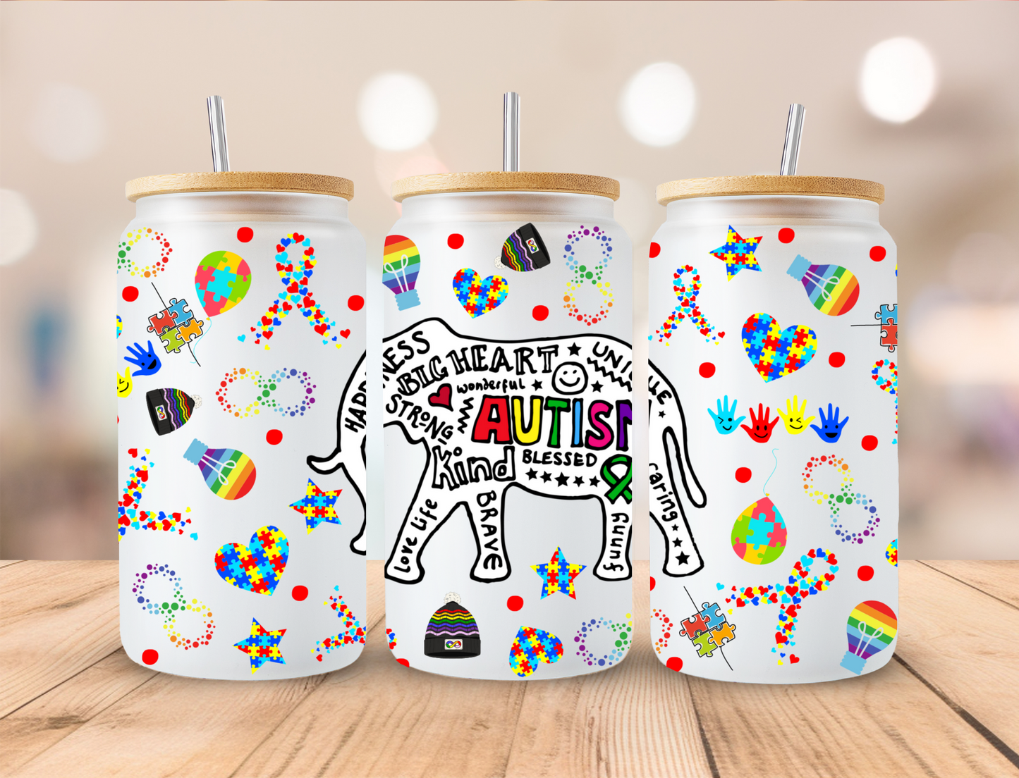 Autism Elephant - 16oz/20oz Libby UV DTF Wrap