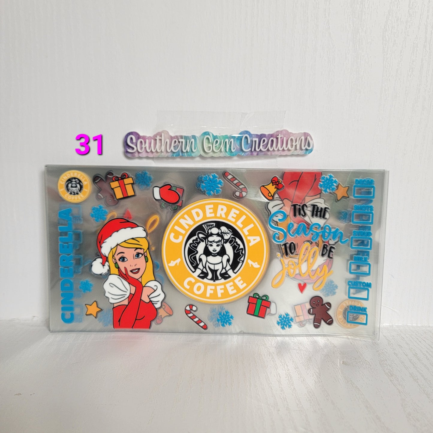 #31 Christmas Slipper Princess - 16 oz Libby UV DTF RTS