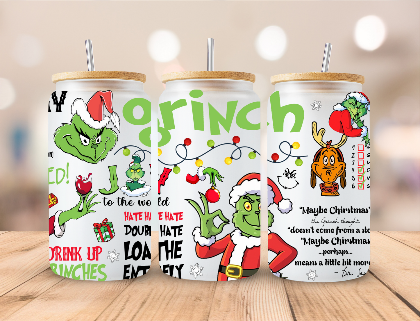 My Day Christmas Mean Green - 16 oz Libby UV DTF Wrap