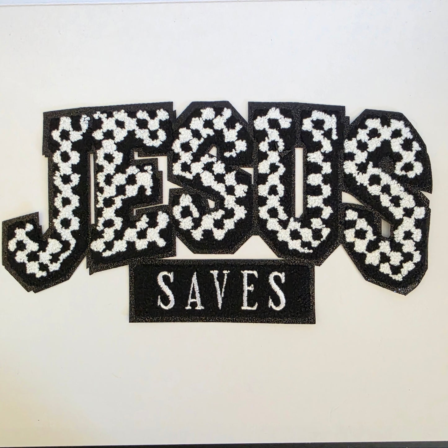 Black Checkered JESUS SAVES - Chenile Patch