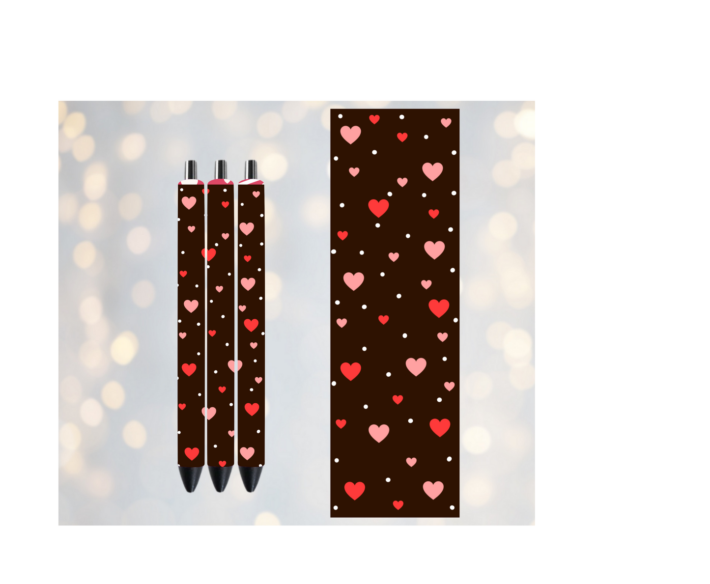Valentines Multi Hearts On Black - Permanent Vinyl Pen Wrap