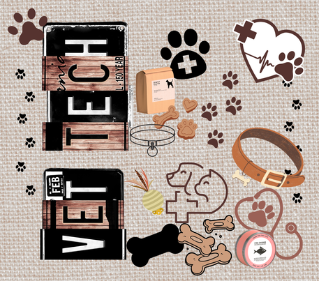 "Vet Tech" Appreciation - Assorted Pet Items w/ Grey Background - 20 Oz Sublimation Transfer