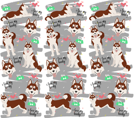 Animal, Huskys - "I Love My Huskys" - Grey/White Background - 20 Oz Sublimation Transfer