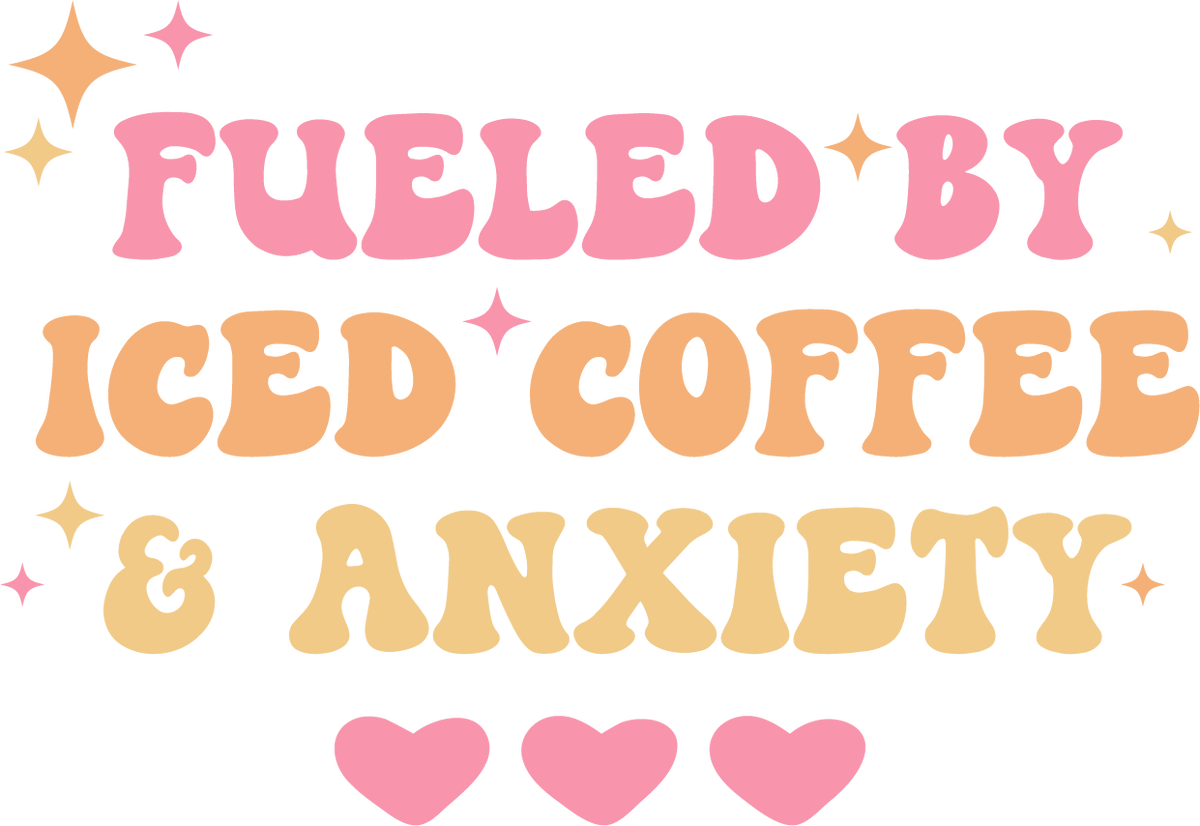 Fueled By Iced Coffee & Anxiety - 16 oz Libby Beer Glass Wrap Decal 3x3