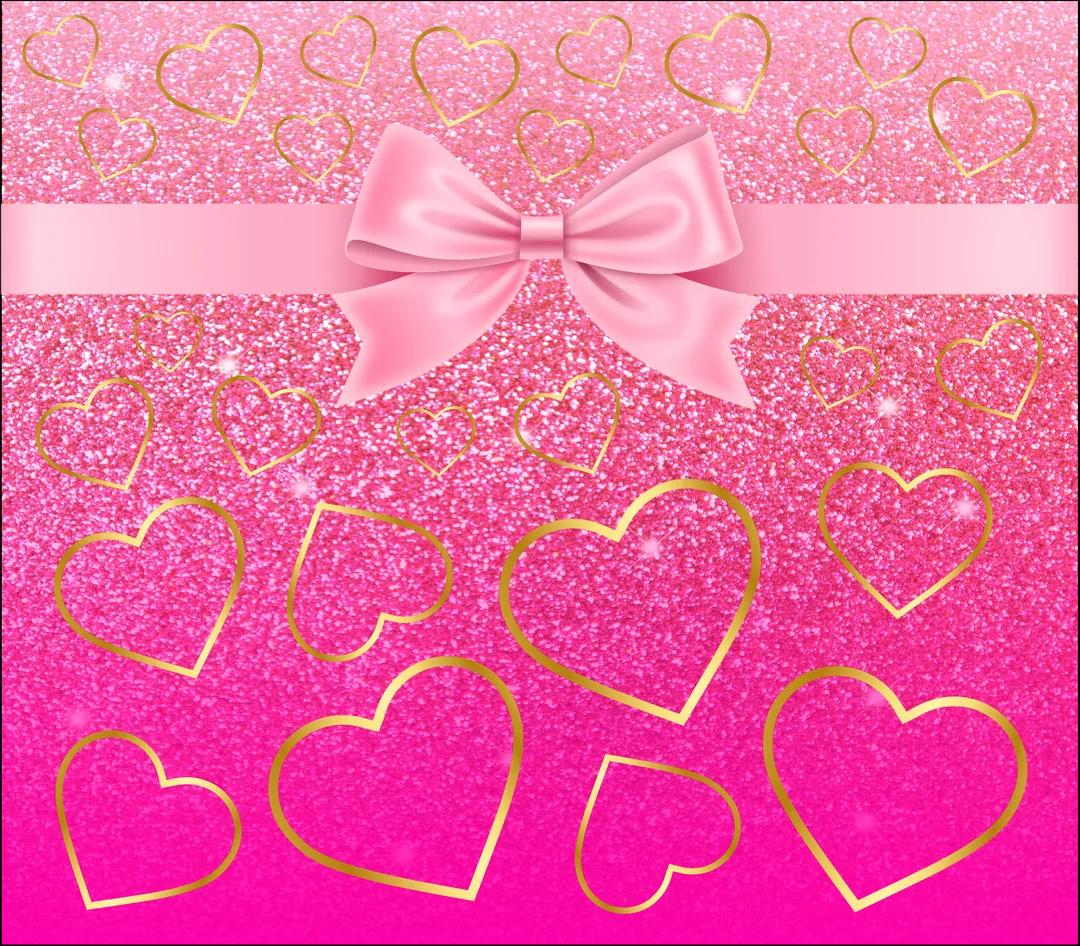 Valentine's Theme - Pink w/ Gold Heart Trims - Gift Design - 20 Oz Sublimation Transfer