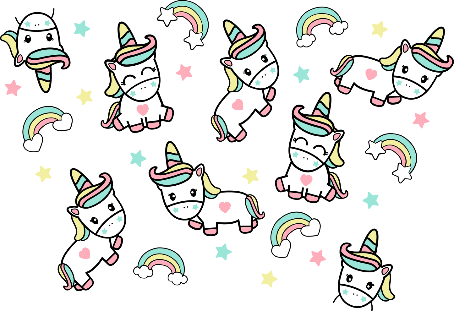 Kawaii Unicorn NO HOLE - 24 Oz Cold Cup UV DTF Wrap