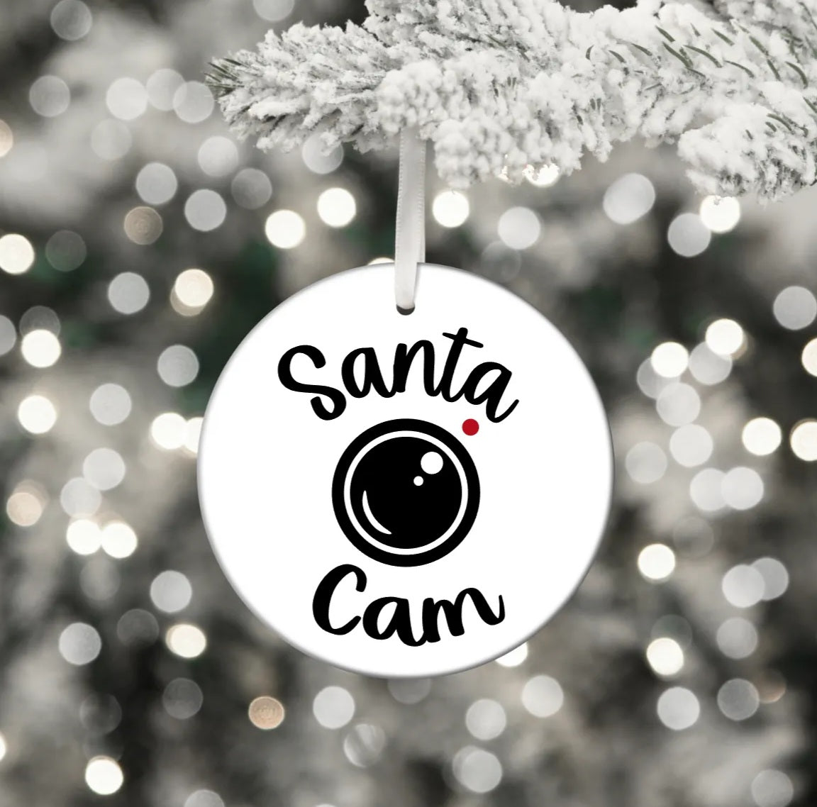 Santa Cam / White Acrylic Ornament UV DTF Decal