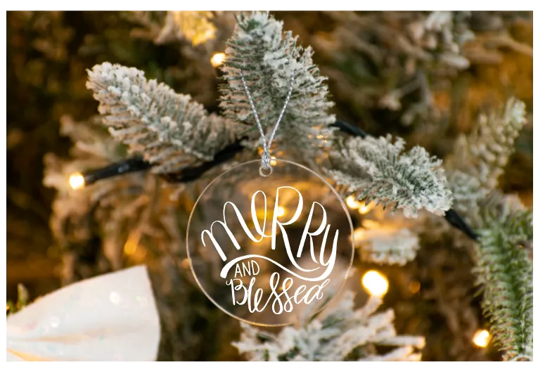Merry And Blessed / Clear Acrylic Ornament UV DTF Decal