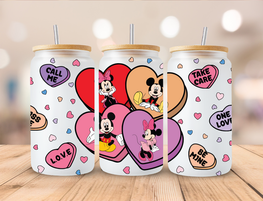 Valentines Mouse Friend Heart Candies - 16 oz / 20 oz Libby UV DTF Wrap