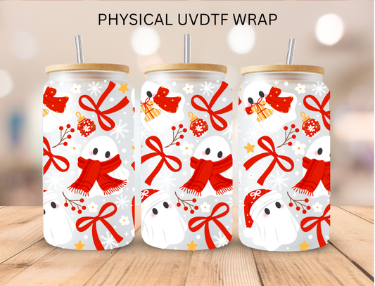 Christmas Red Bows and Ghosts - 16 oz / 20 oz Libby UV DTF Wrap