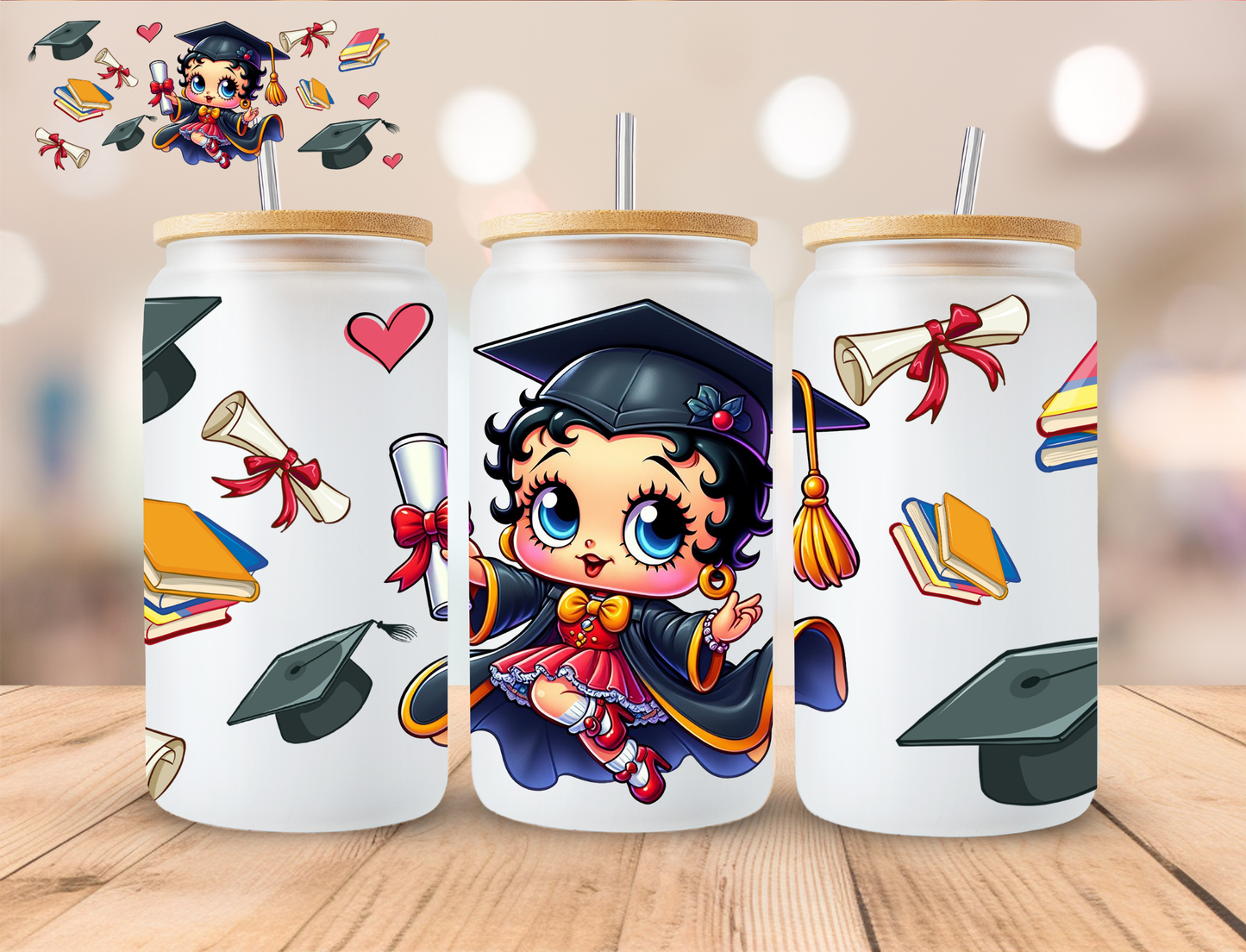 Graduate Boop - 16 oz / 20 oz Libby UV DTF Wrap