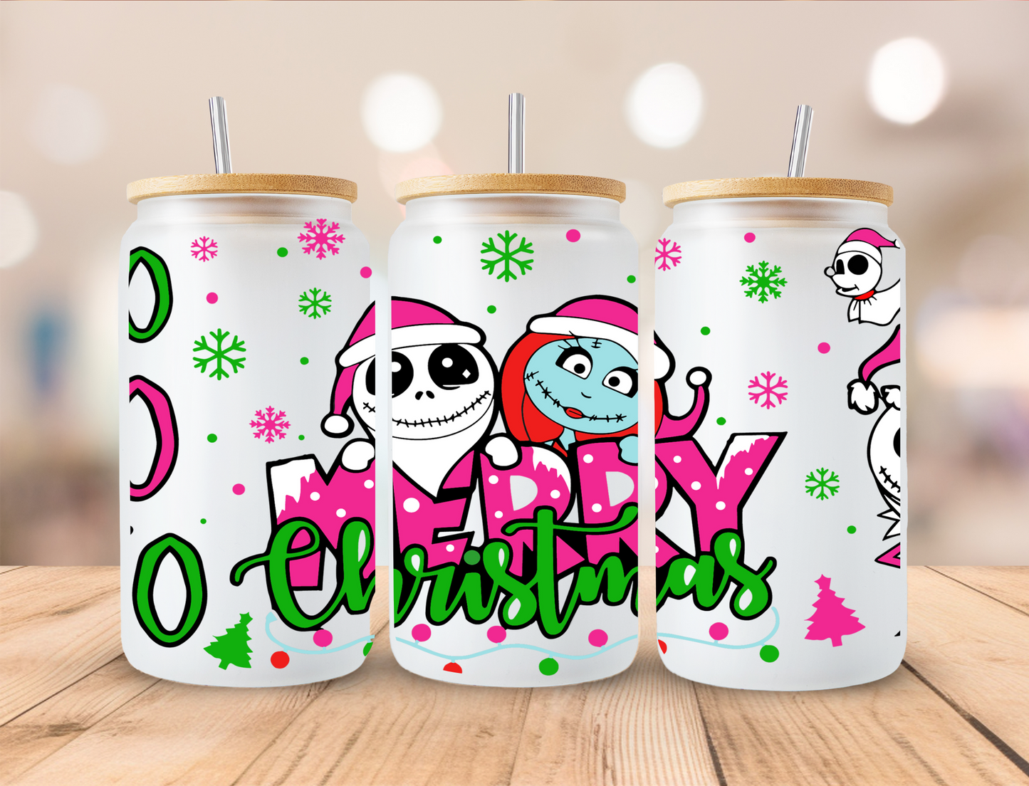 Merry Christmas Skeleton Couple - 16oz Libby UV DTF Wrap RTS