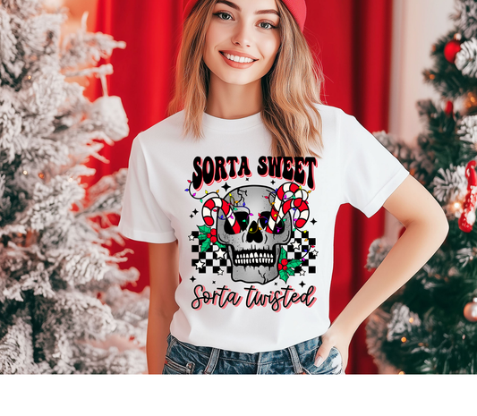 Christmas Sorta Sweet Sorta Twisted Skull - Adult DTF Print Transfer