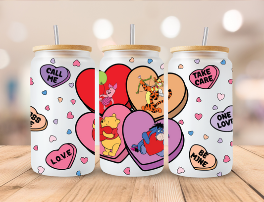 Valentines Bear Friend Heart Candies - 16 oz / 20 oz Libby UV DTF Wrap