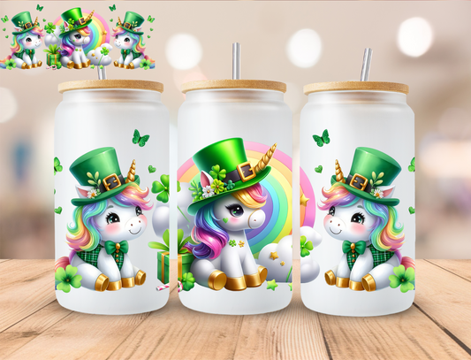 St Patty Unicorn - 16 oz / 20 oz Libby UV DTF Wrap