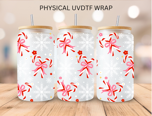 Christmas Snowflakes and Candy Canes - 16 oz / 20 oz Libby UV DTF Wrap