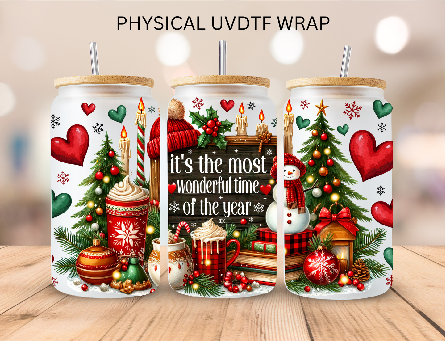 Christmas Most Wonderful Time Of The Year - 16 oz / 20 oz Libby UV DTF Wrap