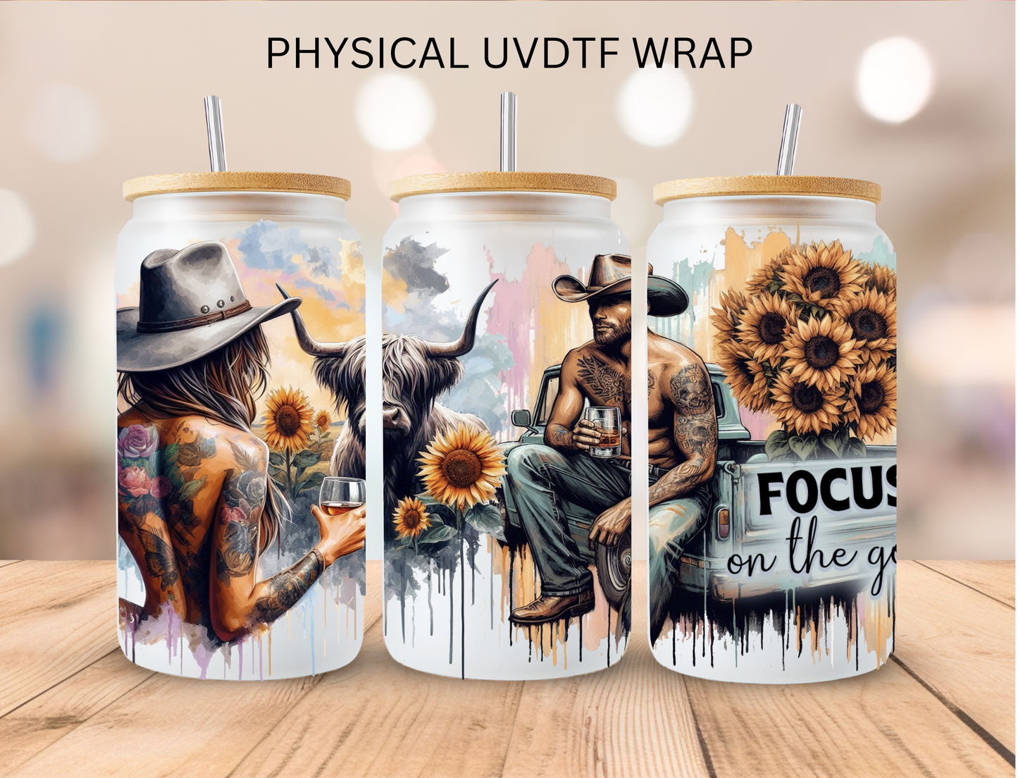 Western Focus On The Good - 16 oz / 20 oz Libby UV DTF Wrap