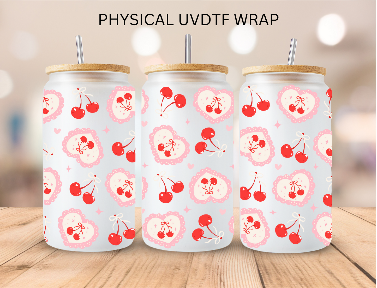 Heart Cherries - 16 oz / 20 oz Libby UV DTF Wrap