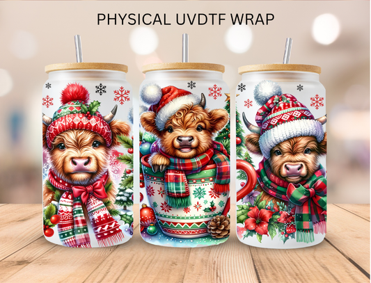 Christmas Highland Cows - 16 oz / 20 oz Libby UV DTF Wrap