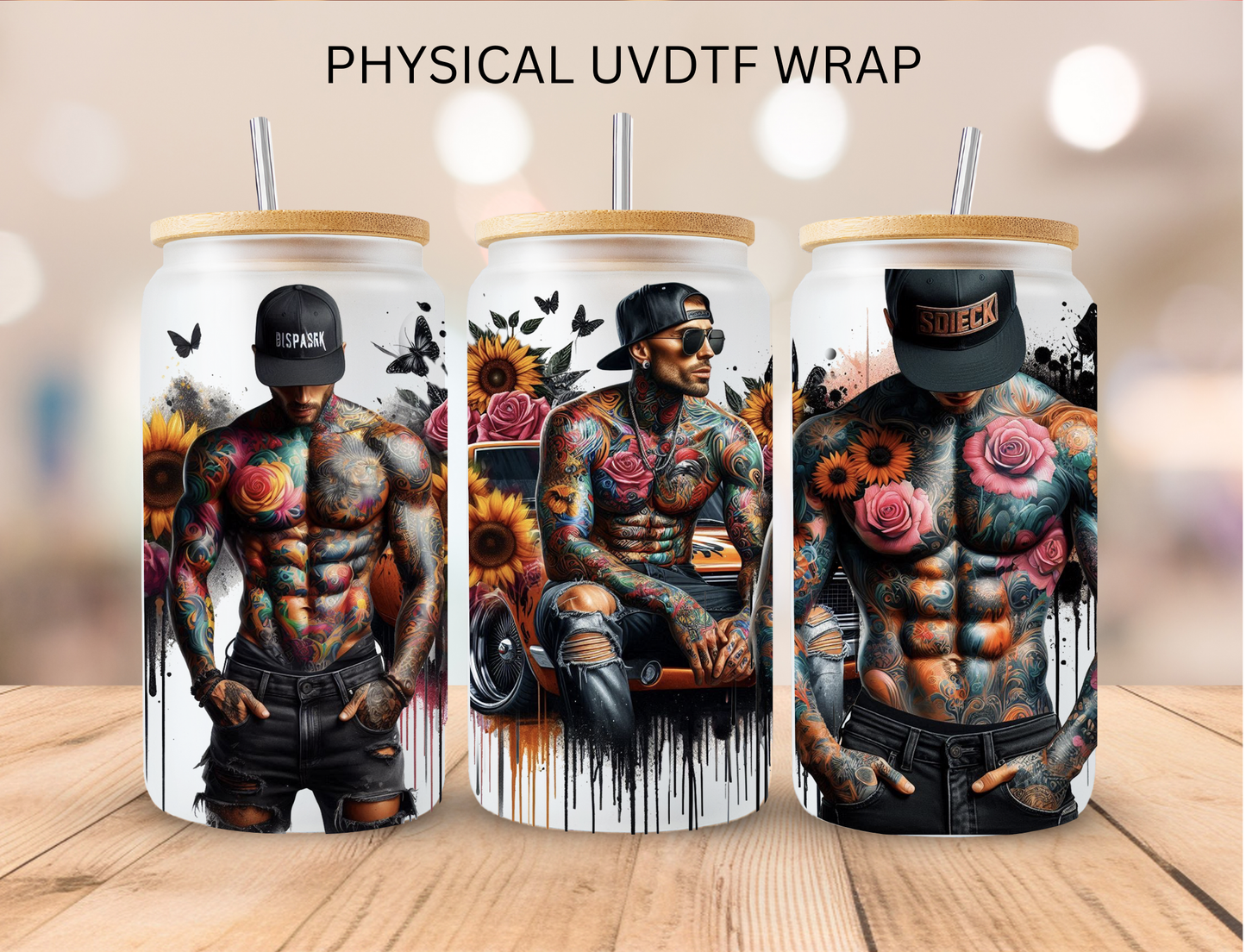 Shirtless Car Girl - 16 oz / 20 oz Libby UV DTF Wrap
