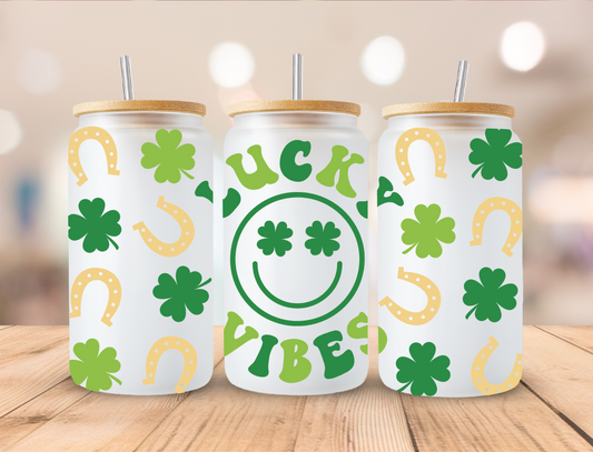 Saint Patrick's Lucky Vibes Shamrock - 16 oz / 20 oz Libby UV DTF Wrap