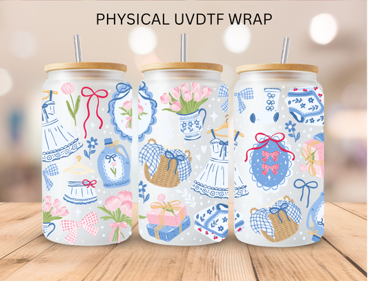 Blue Florist Aesthetic - 16 oz / 20 oz Libby UV DTF Wrap