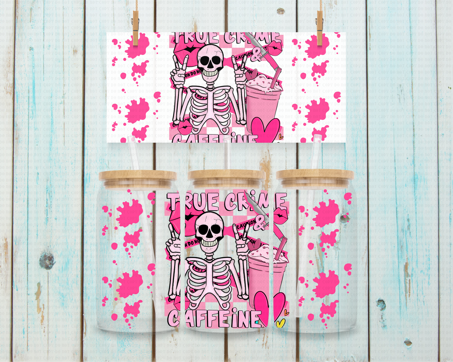 Halloween Pink True Crime and Caffiene - 16 oz / 20 oz Libby UV DTF Wrap CStage EXCLUSIVE