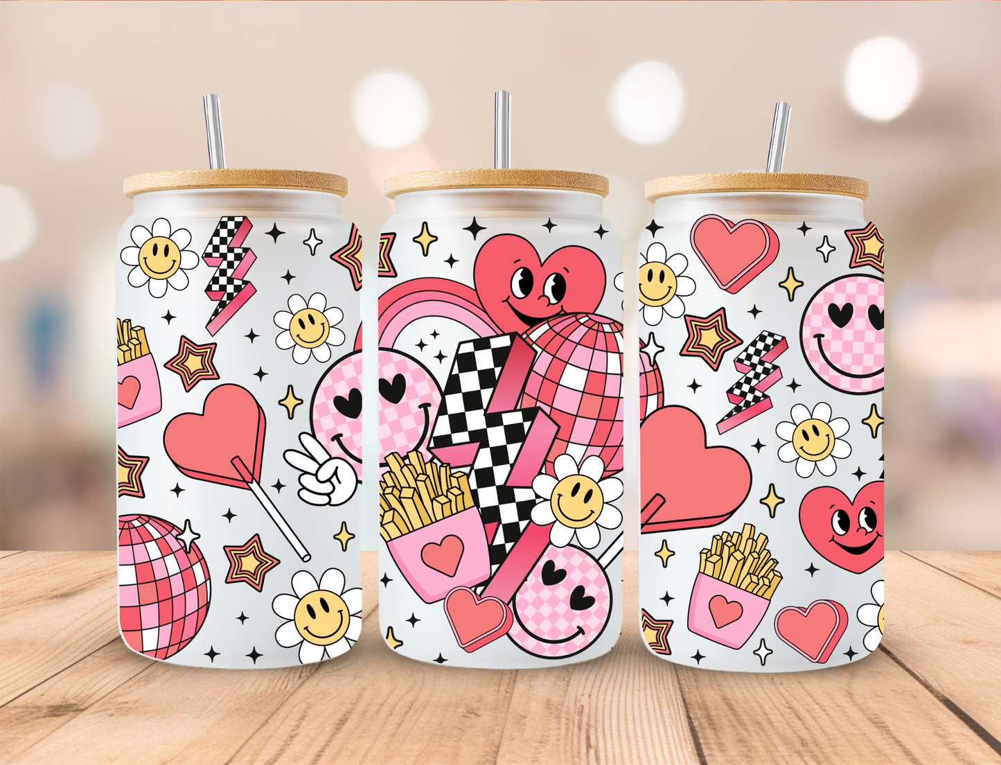 Valentines Retro Fries - 16 oz Libby UV DTF Wrap