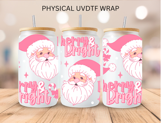 Christmas Pink Merry And Bright - 16 oz / 20 oz Libby UV DTF Wrap