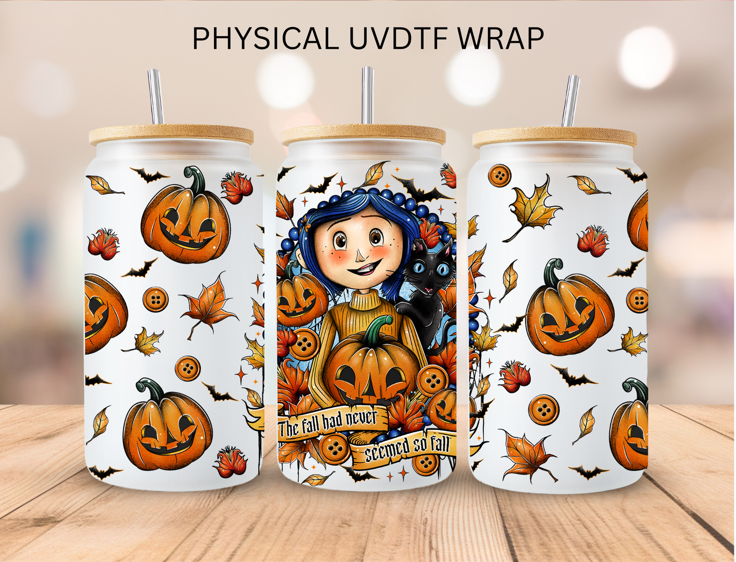 Halloween Button Eyed Girl - 16 oz / 20 oz Libby UV DTF Wrap