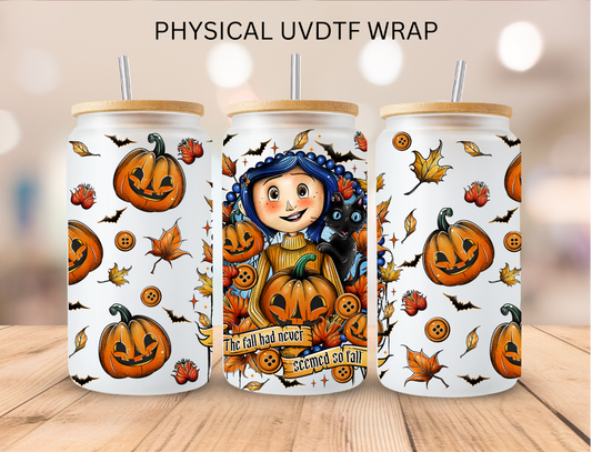 Halloween Button Eyed Girl - 16 oz / 20 oz Libby UV DTF Wrap