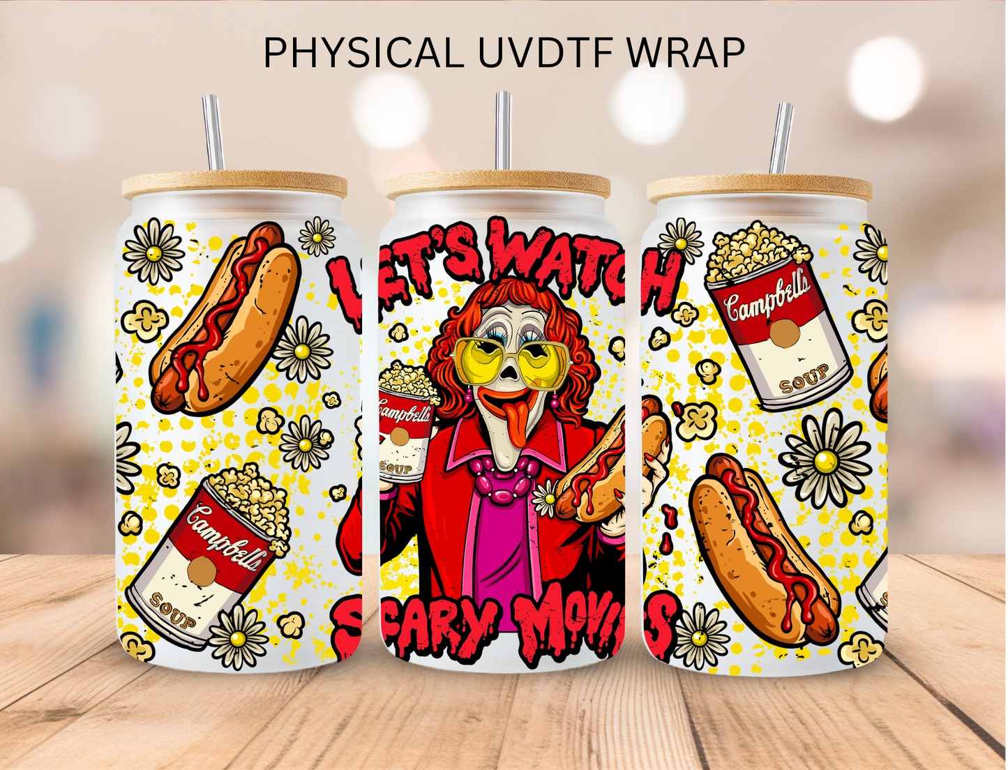Horror Lets Watch Scar Movies - 16 oz / 20 oz Libby UV DTF Wrap