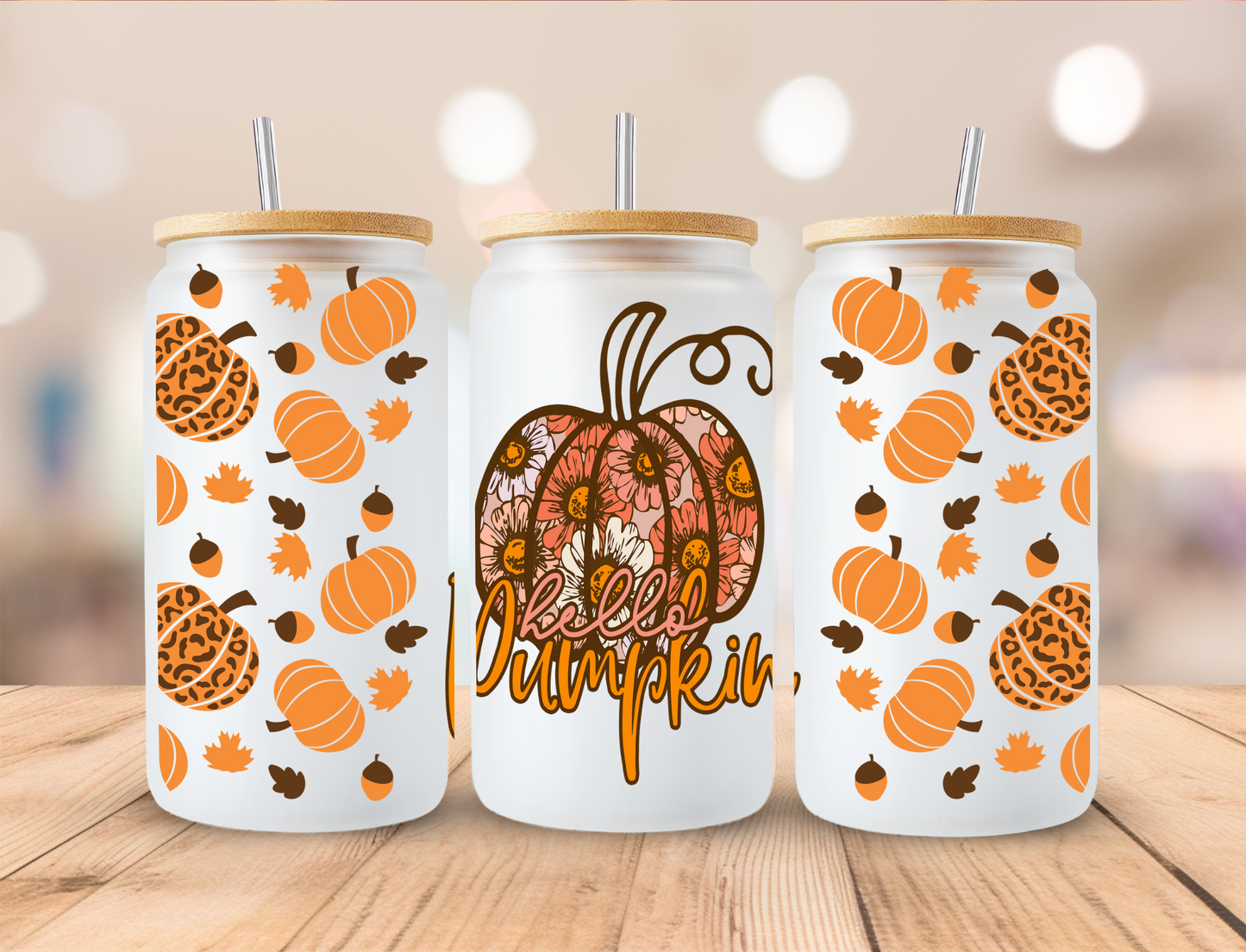 Fall Hello Pumpkin - 16oz Libby UV DTF Wrap