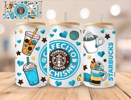 Blue Cafecito Y Chisme  - 16 oz / 20 oz Libby UV DTF Wrap