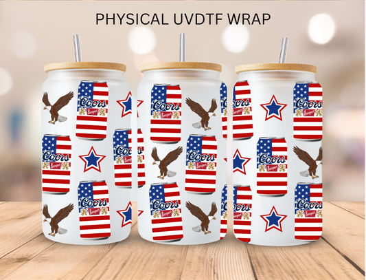 American Flags Drinks And Eagles - 16 oz / 20 oz Libby UV DTF Wrap