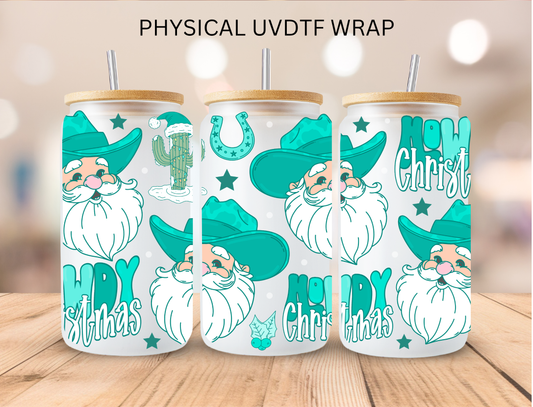 Blue Western Santa Christmas - 16 oz / 20 oz Libby UV DTF Wrap