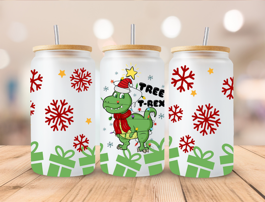 Christmas Dino - 16 oz Libby UV DTF Wrap