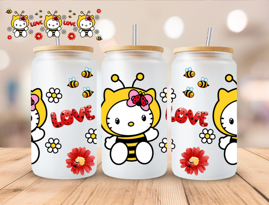 Bumble Bee Kitty - 16 oz / 20 oz Libby UV DTF Wrap