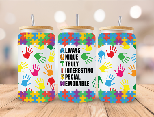 Autism Hands And Definition - 16 oz / 20 oz Libby UV DTF Wrap