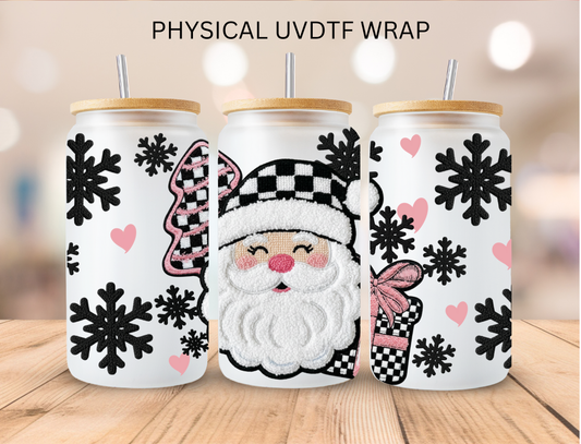 Christmas Black And White Checkered Santa - 16 oz / 20 oz Libby UV DTF Wrap