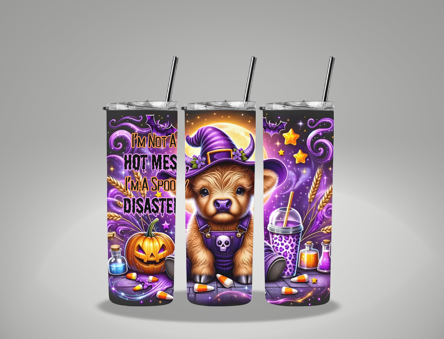 Halloween Spooky Disaster Cow - 20oz Skinny Tumbler / 25 Oz Glass Tumbler Wrap