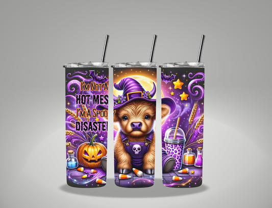 Halloween Spooky Disaster Cow - 20oz Skinny Tumbler / 25 Oz Glass Tumbler Wrap