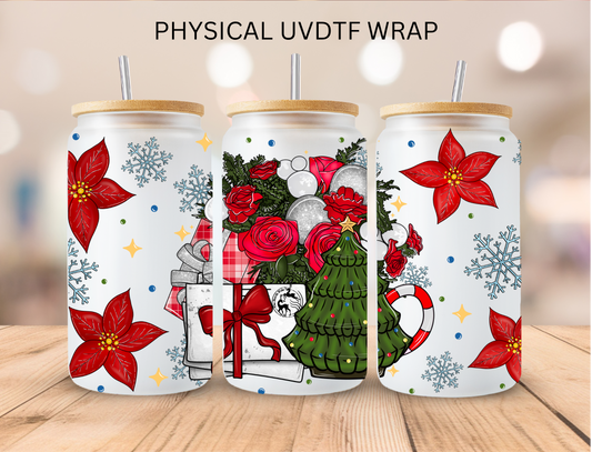 Poinsette Christmas Tree Mug - 16 oz / 20 oz Libby UV DTF Wrap