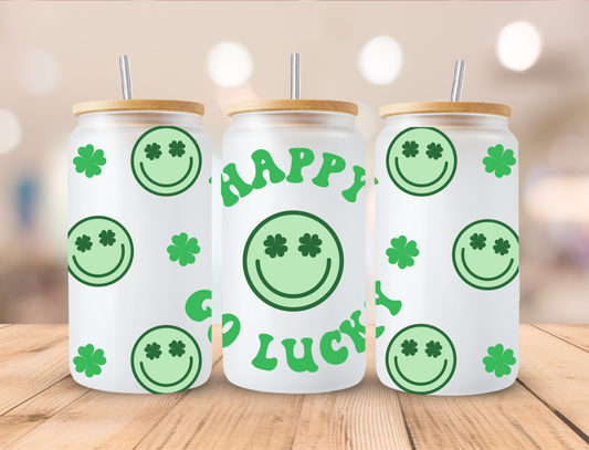 Saint Patrick's Smiley Happy Go Lucky - 16 oz / 20 oz Libby UV DTF Wrap