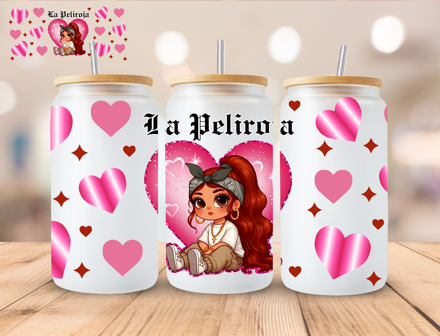 La Peliroja - 16 oz / 20 oz Libby UV DTF Wrap EXCLUSIVE DESIGN