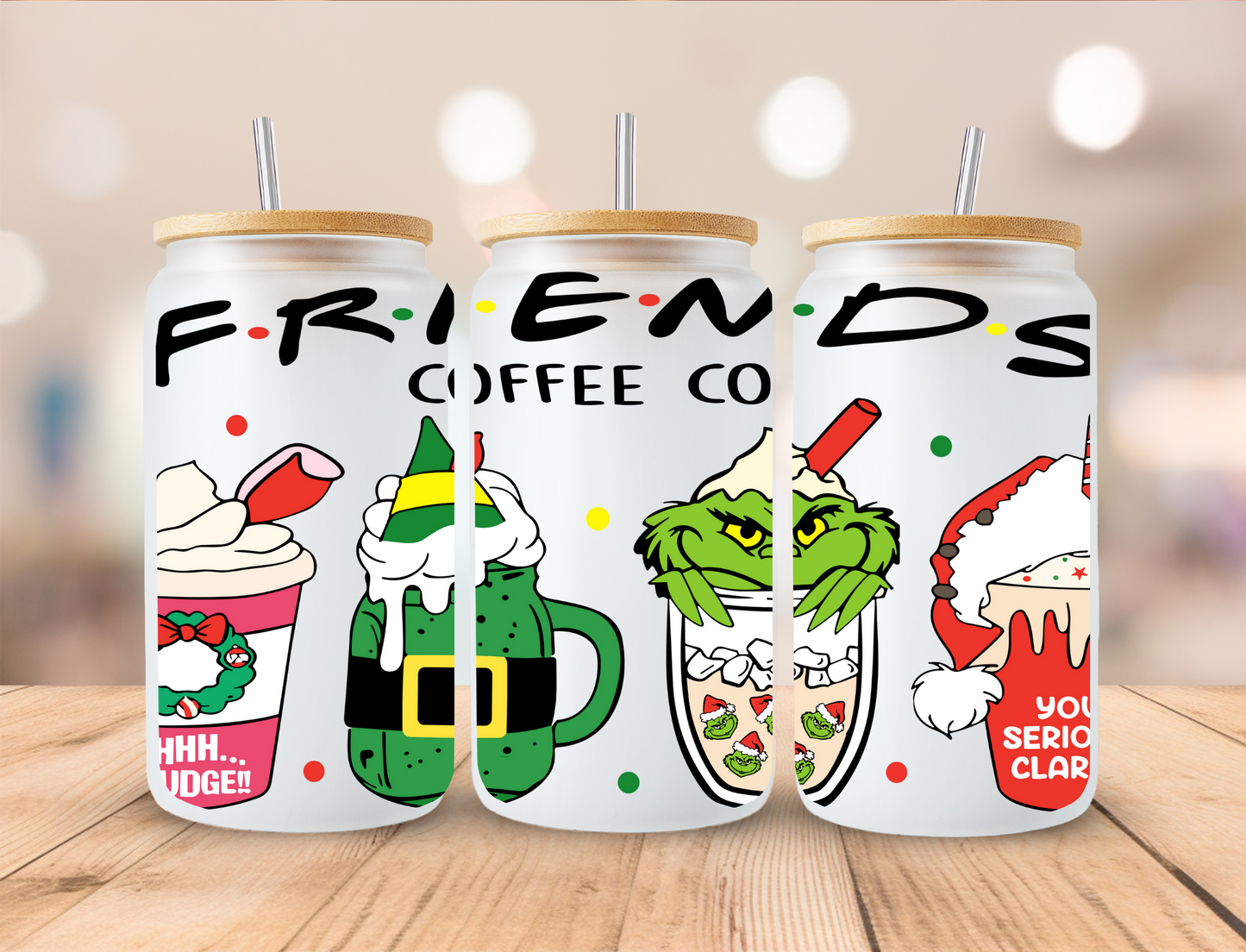 Friends Christmas Coffee - 16oz Libby UV DTF Wrap RTS