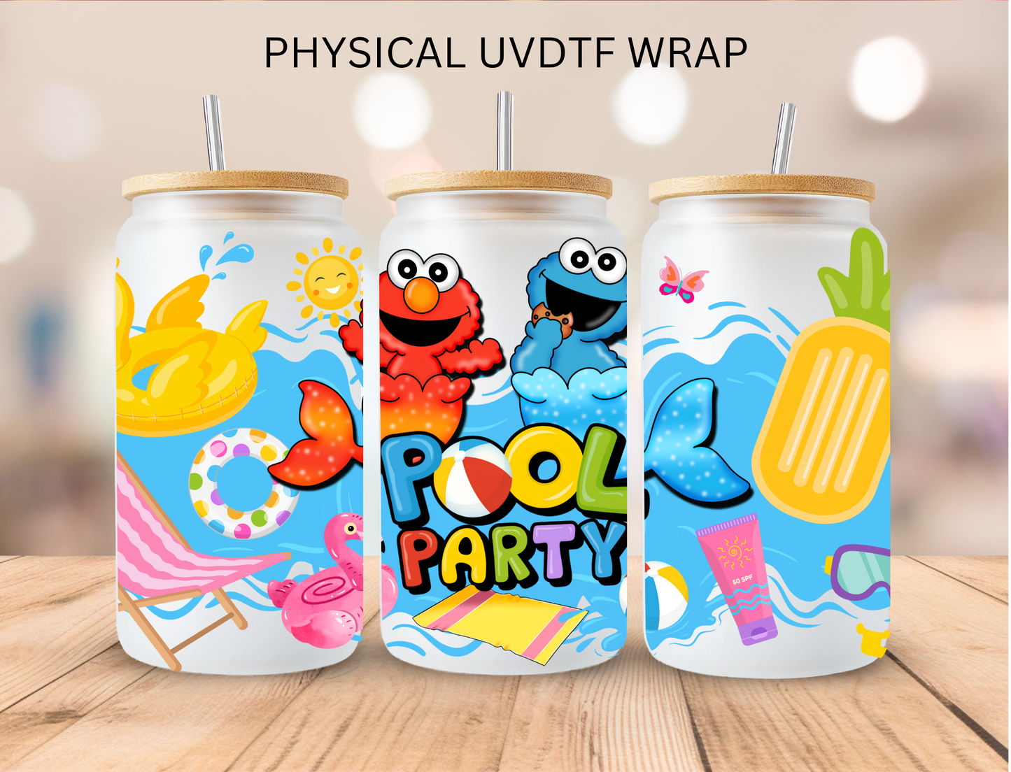 Sesame World Pool Party - 16 oz / 20 oz Libby UV DTF Wrap