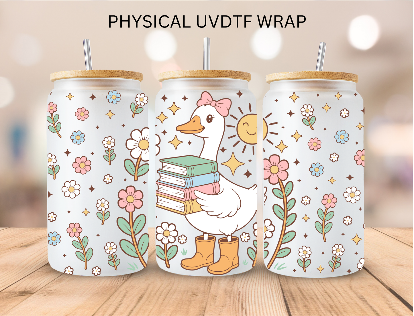 Floral Bookish Duck - 16 oz / 20 oz Libby UV DTF Wrap