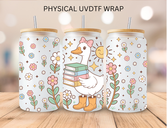 Floral Bookish Duck - 16 oz / 20 oz Libby UV DTF Wrap